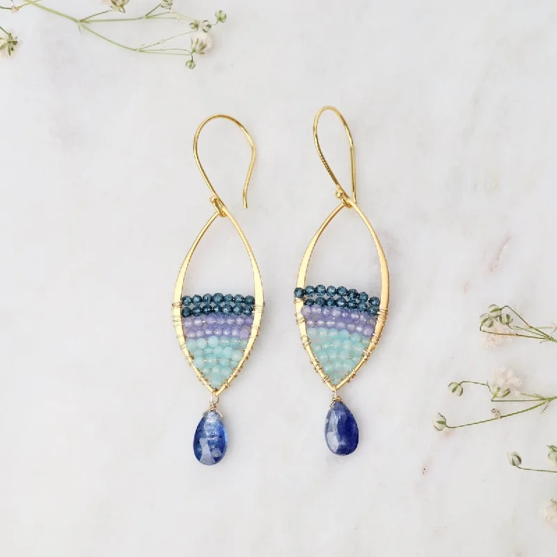 sterling silver earrings for women-Bright Blue Kyanite Gold Marquis Earrings