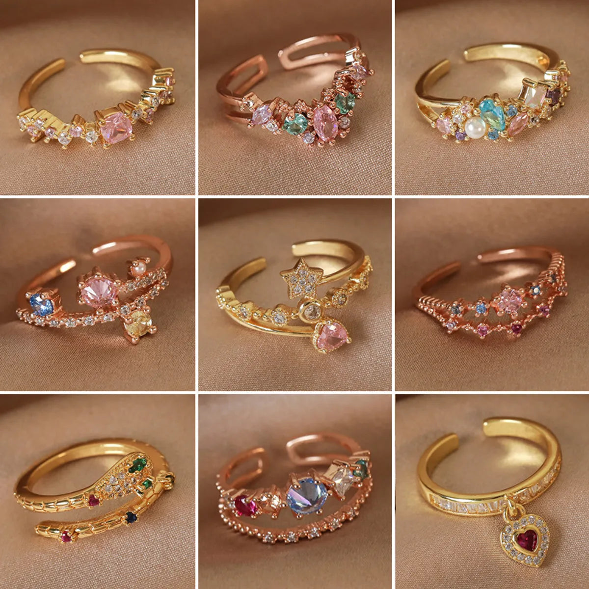 gold wedding rings with diamonds for women-Wholesale Simple Style Shiny Star Water Droplets Heart Shape Copper Inlay White Gold Plated Gold Plated Zircon Open Rings