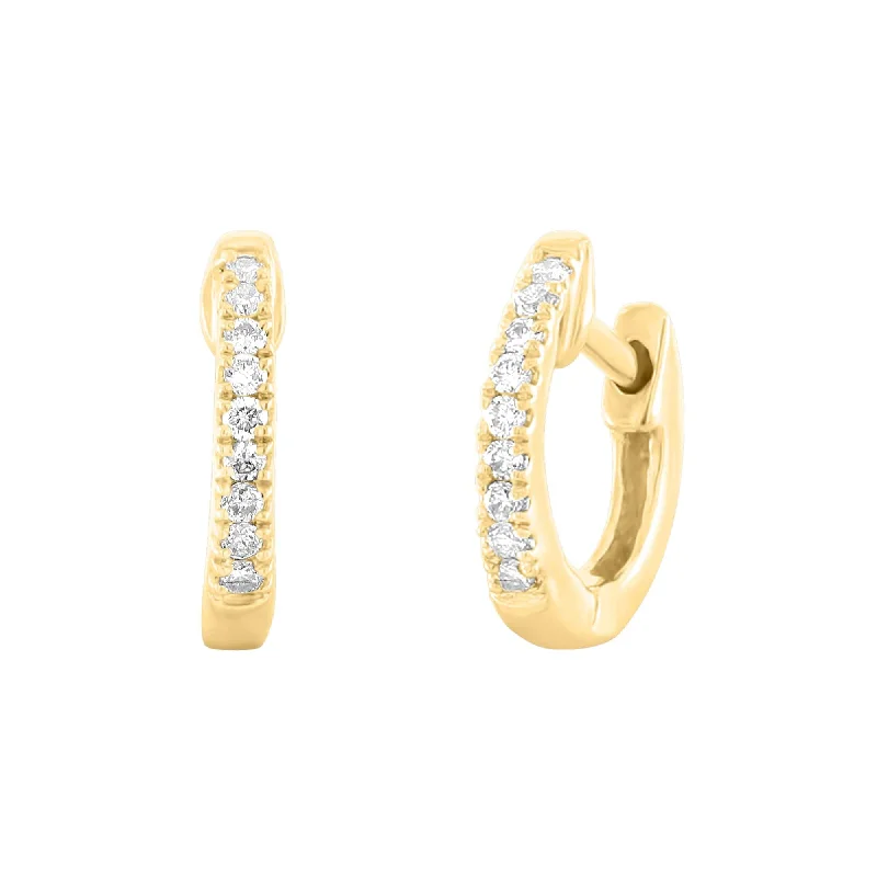 dangling earrings for women-14k Yellow Gold Mini Diamond Huggie Earrings