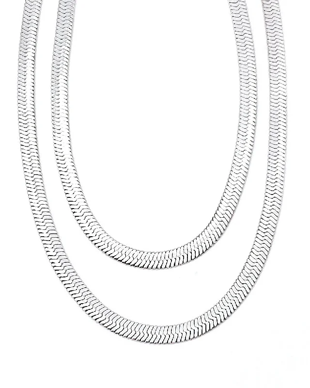 minimalist bar necklaces for women-Mia Thick Silver Herringbone Necklace || Choose Length