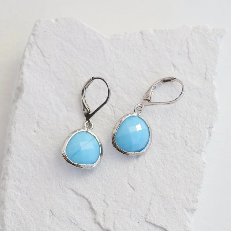 sparkling stud earrings for women-Sterling Silver Leverback Sky Blue Gemstone Earrings