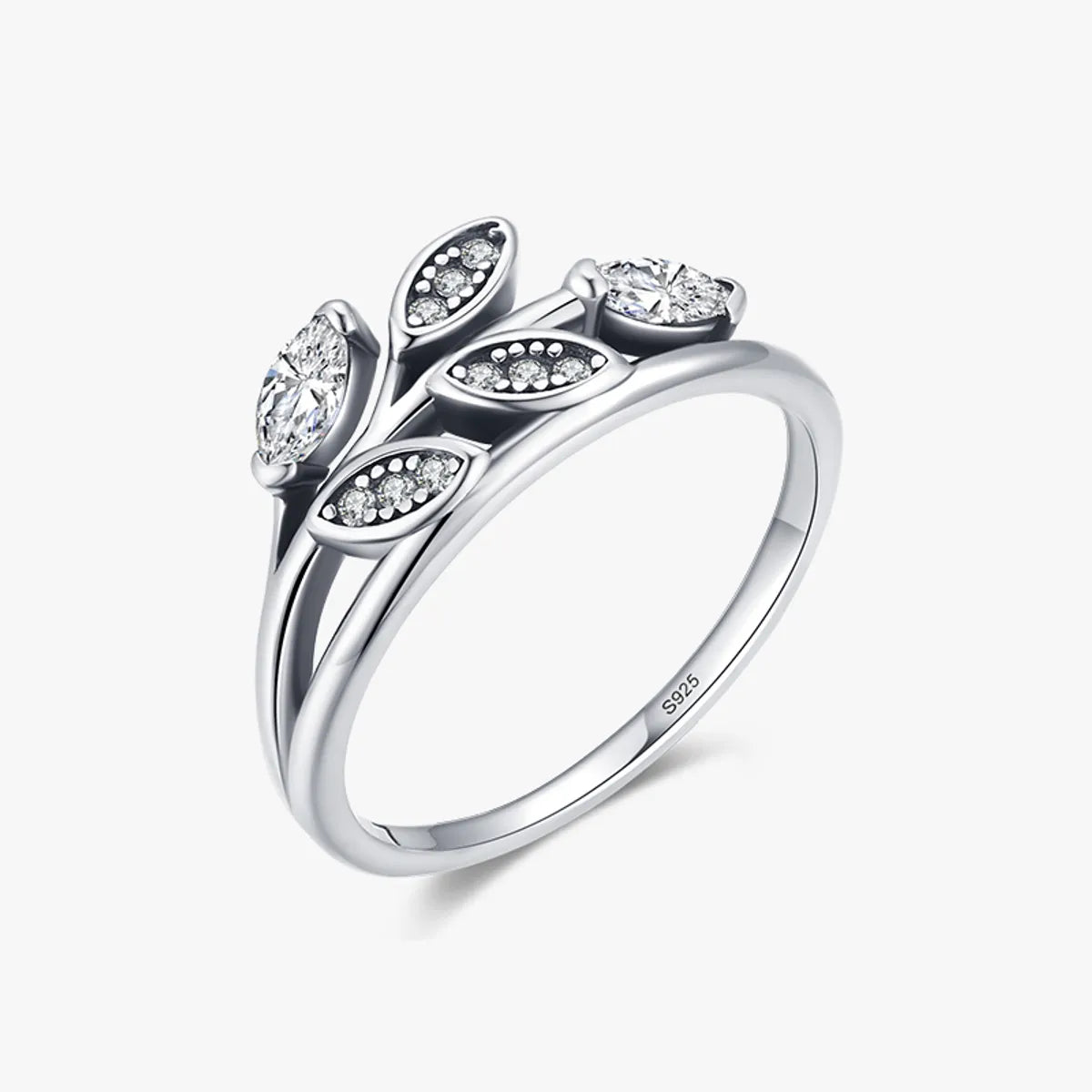 platinum wedding rings with colored gemstones for women-Simple Style Leaf Sterling Silver Inlay Zircon Rings