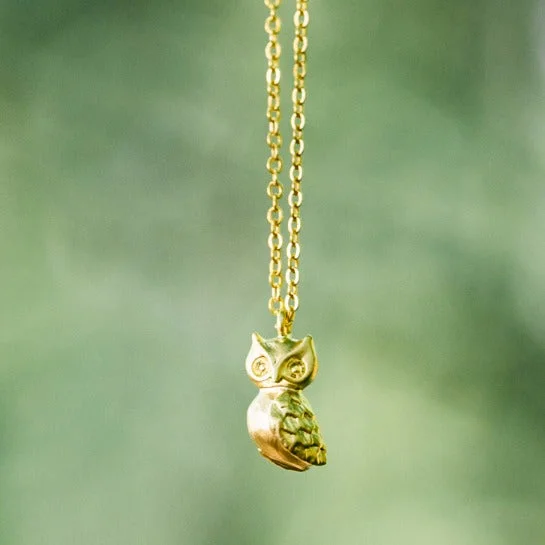 layered chain necklaces for women-Baby Owl Charm Necklace