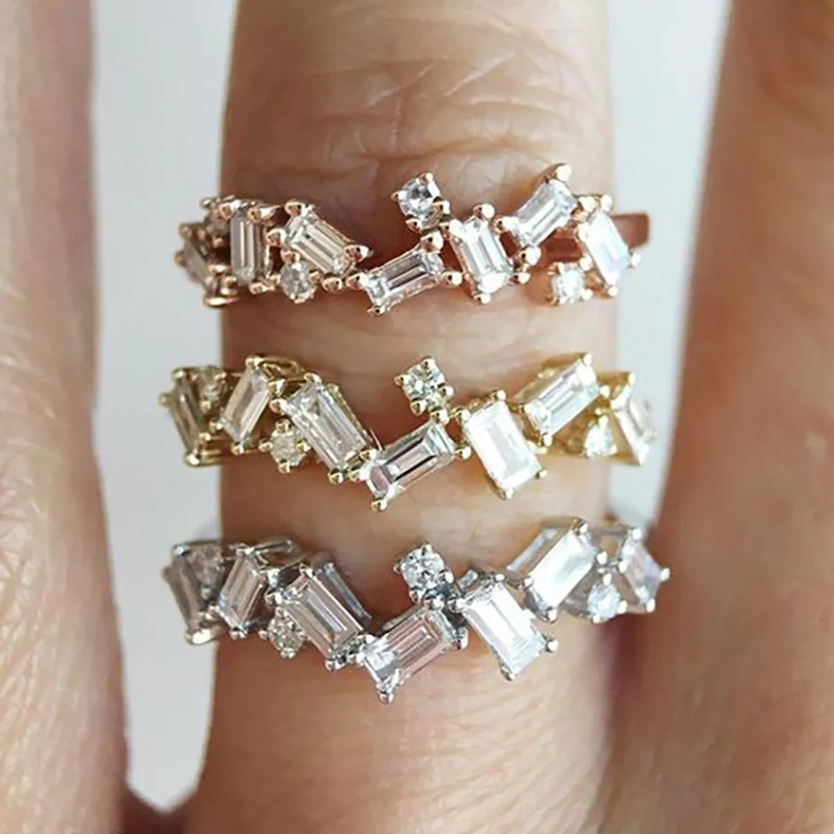 stackable rings for women with diamonds-Simple Style Square Copper Inlay Zircon Rings