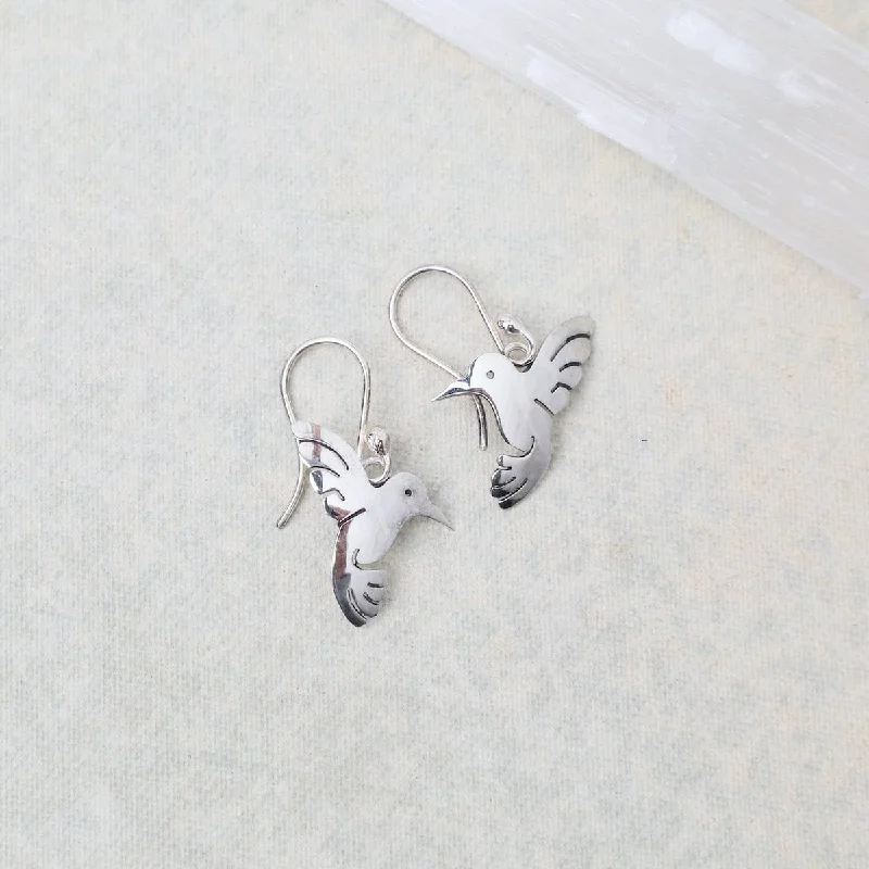 crystal earrings for women-Sterling Silver Hummingbird Earrings