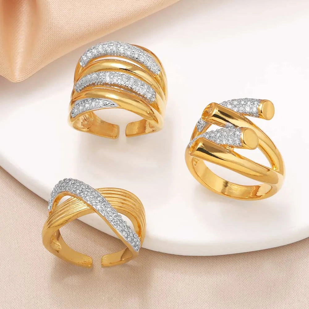 cute promise rings for women-1 Piece Modern Style Simple Style Cross Inlay Copper Zircon 18K Gold Plated Open Rings