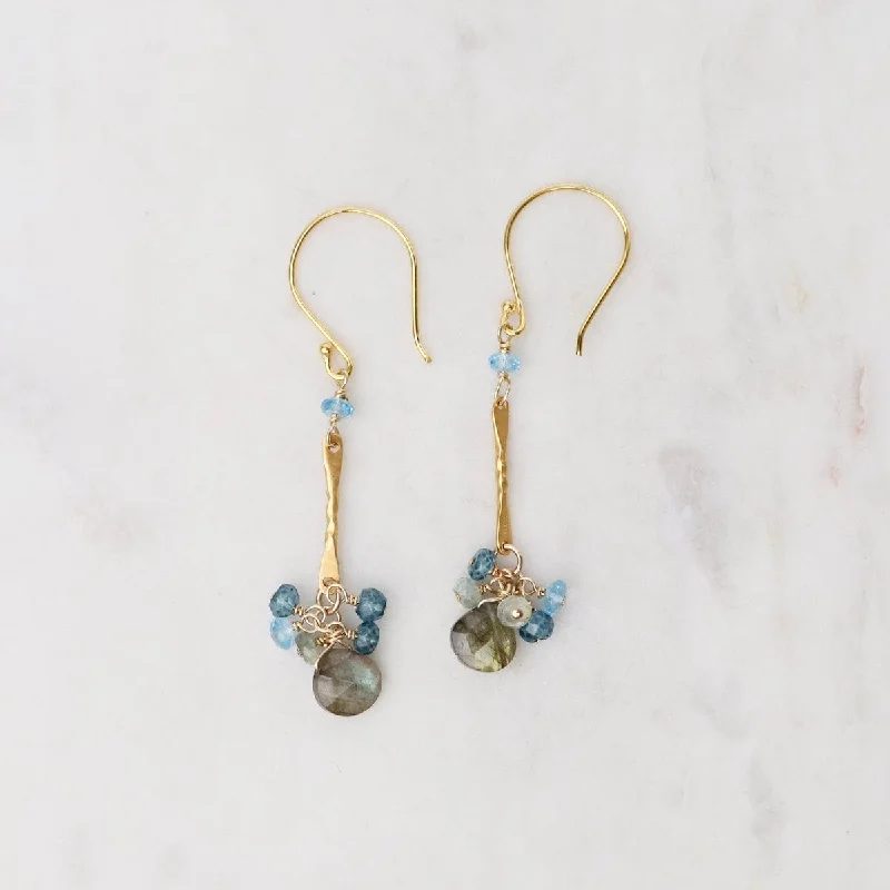 luxury drop earrings for women-Gold Labradorite Bar Link Earrings