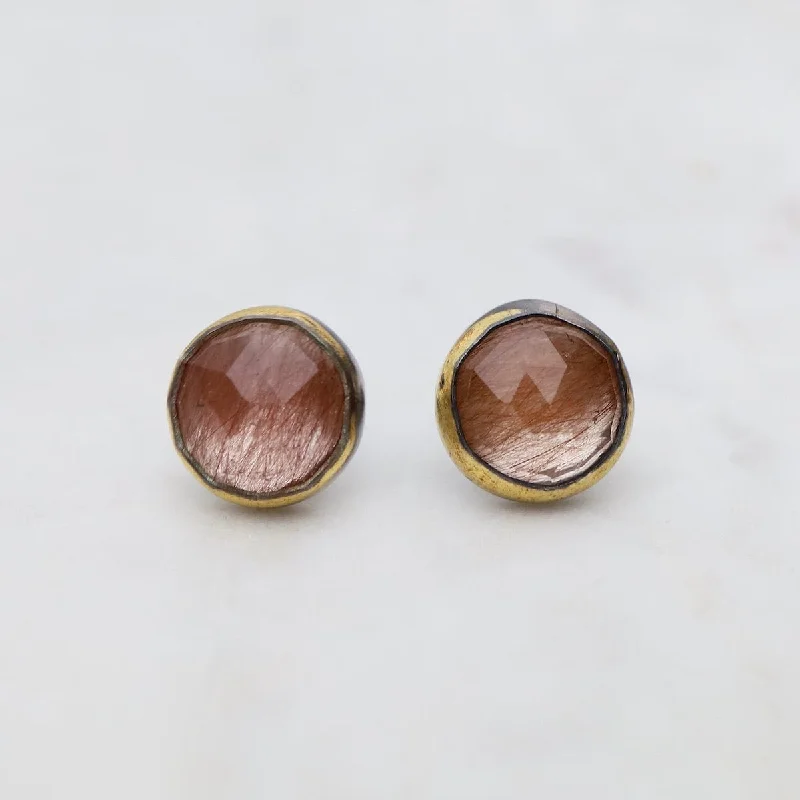 glamorous earrings for women-Rutile Quartz Small Crescent Rim Post Earrings