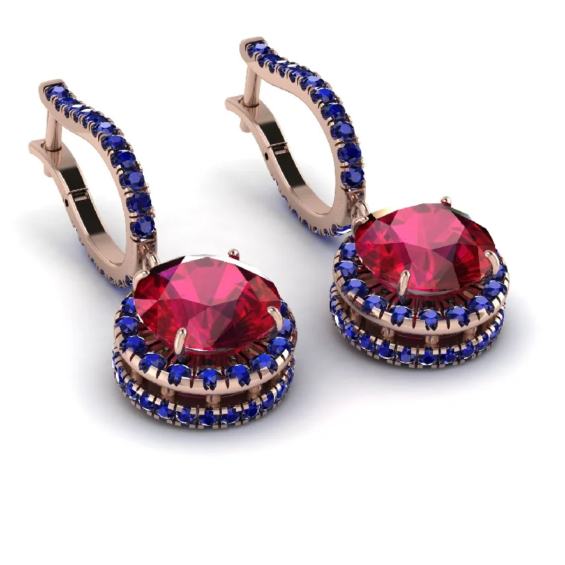 gold dangly earrings for women-Hidden Halo Ruby Hoop Earrings - Catalina No. 71