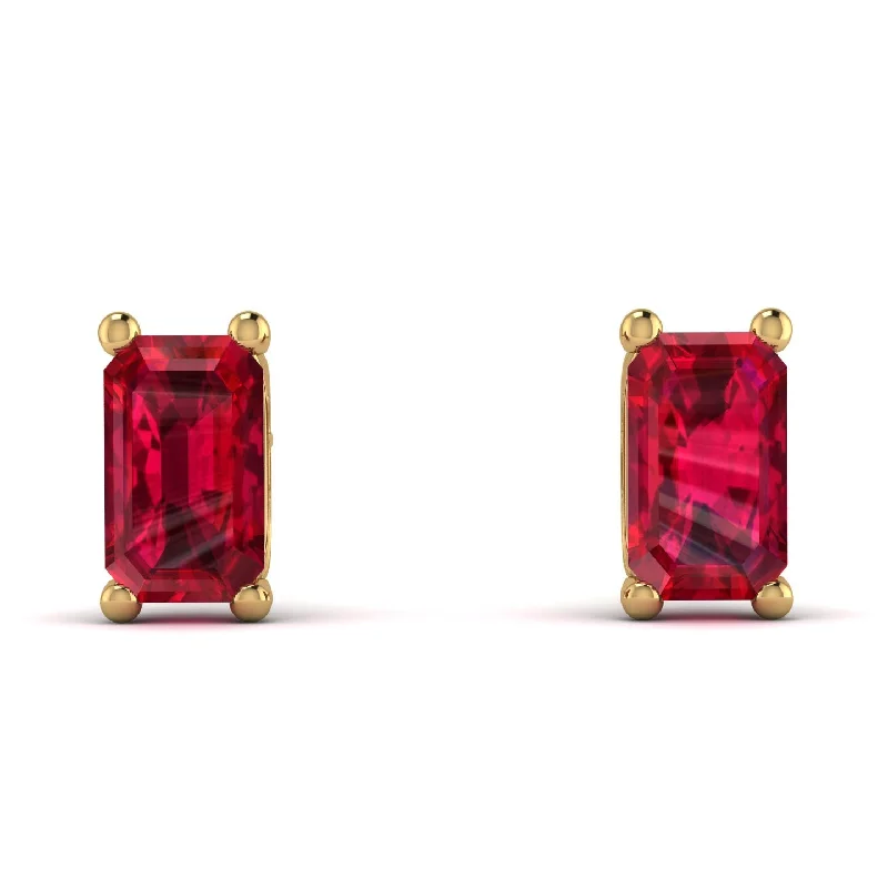 stylish diamond earrings for women-Hidden Diamonds Emerald Cut Ruby Earrings - Angel No. 55