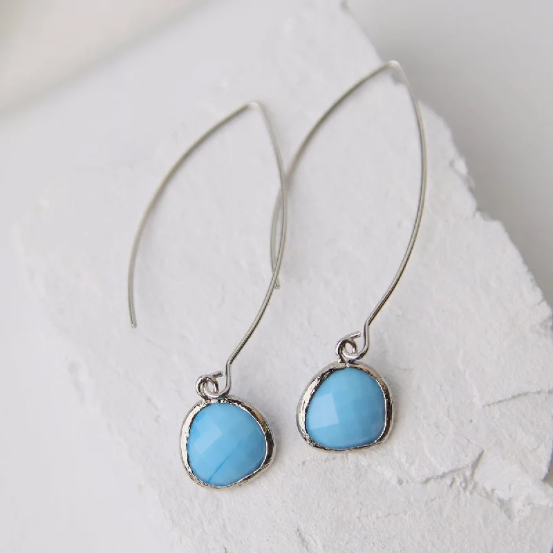 creative earrings for women-Sterling Silver Long Sky Blue Crystal Drop Earrings