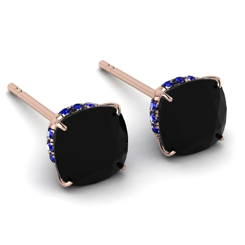 trendy stud earrings for women-Hidden Halo Cushion Black Diamond Earrings - Alivia No. 68