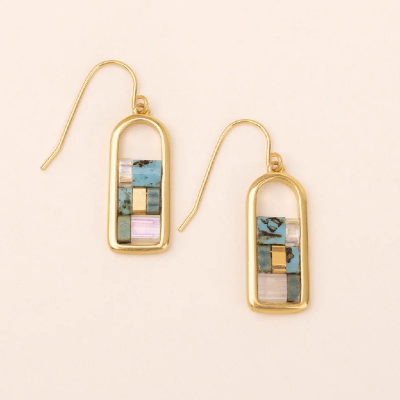 elegant gold earrings for women-Good Karma Miyuki Frame Earrings - Turquoise/Gold