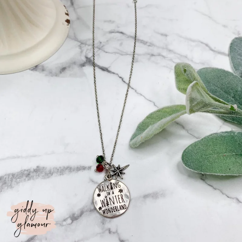 mother-of-pearl necklaces for women-Walking In A Winter Wonderland Silver Charm Necklace