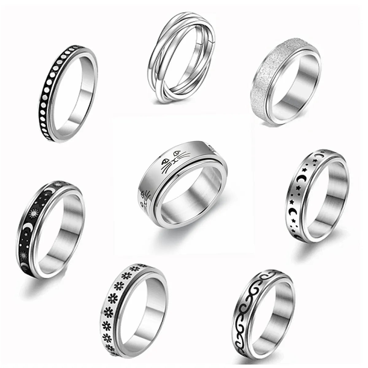 wedding bands with gold and diamonds for women-Fashion Titanium Steel Rotatable Letter Couple Rings Jewelry Wholesale