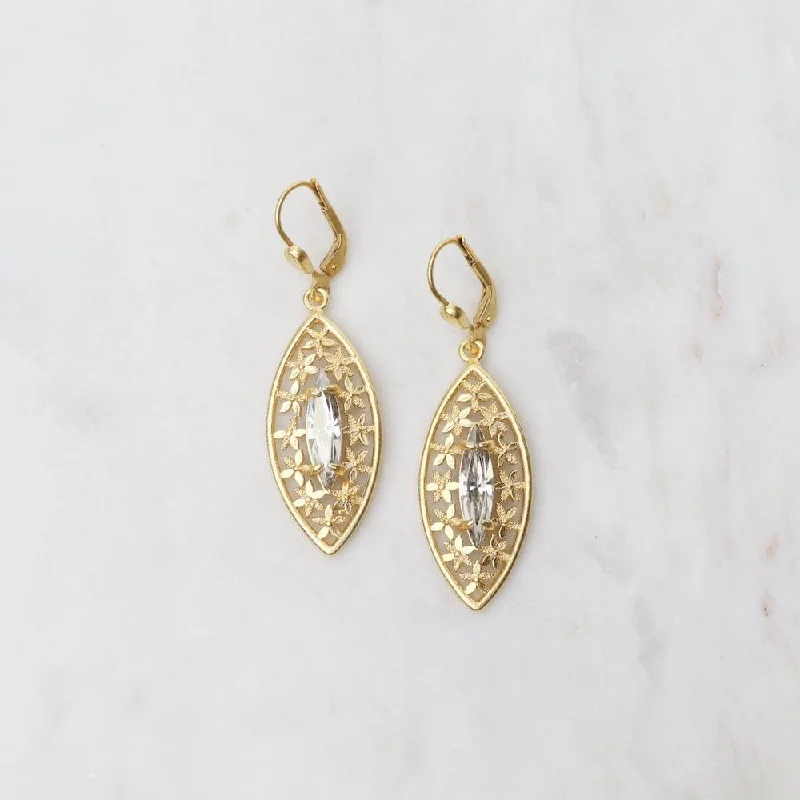 chic drop earrings for women-Marquise Shade Crystal Earrings- Gold Plate