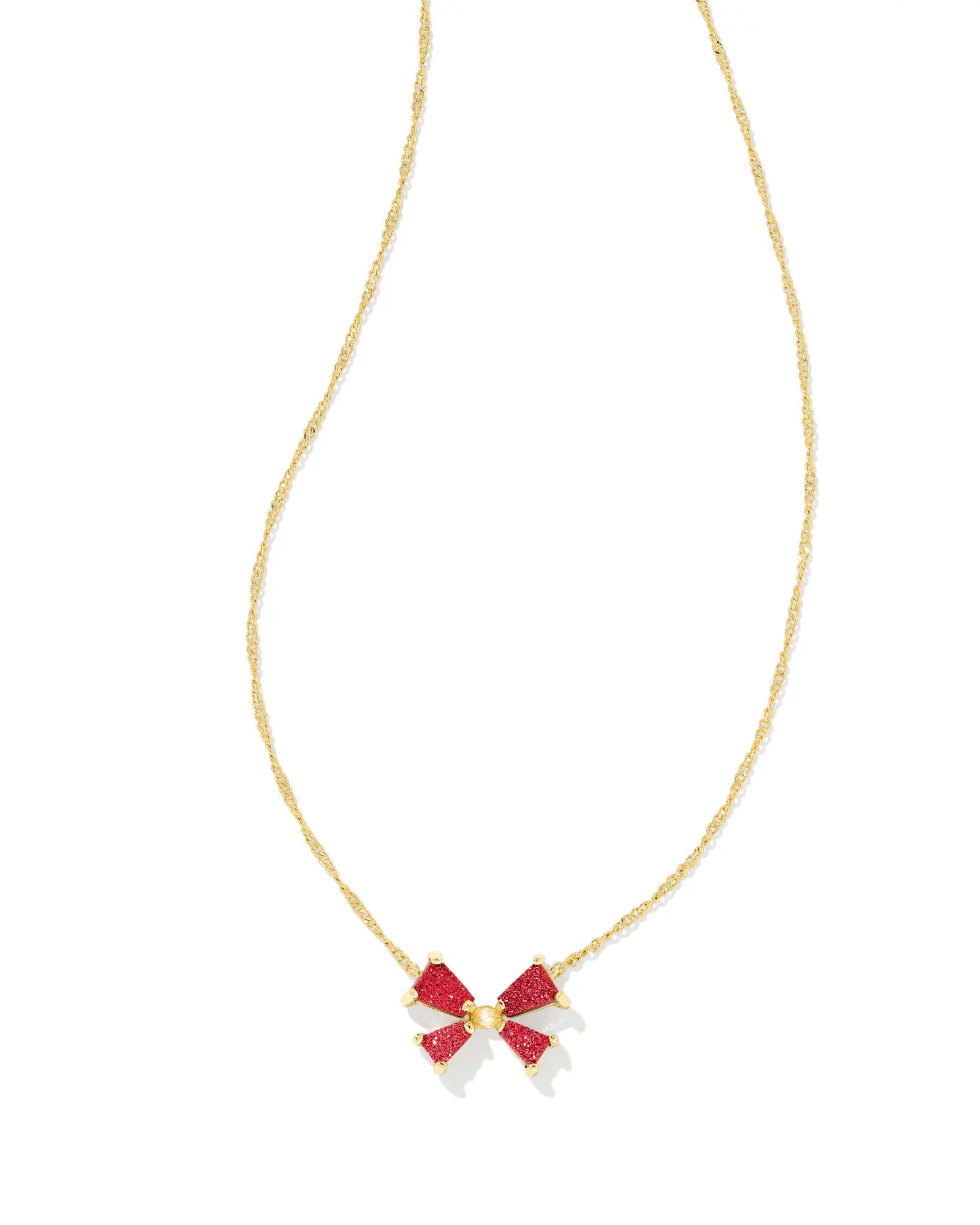 delicate gold chain necklaces for women-Kendra Scott | Blair Gold Bow Small Short Pendant Necklace in Bright Red Drusy