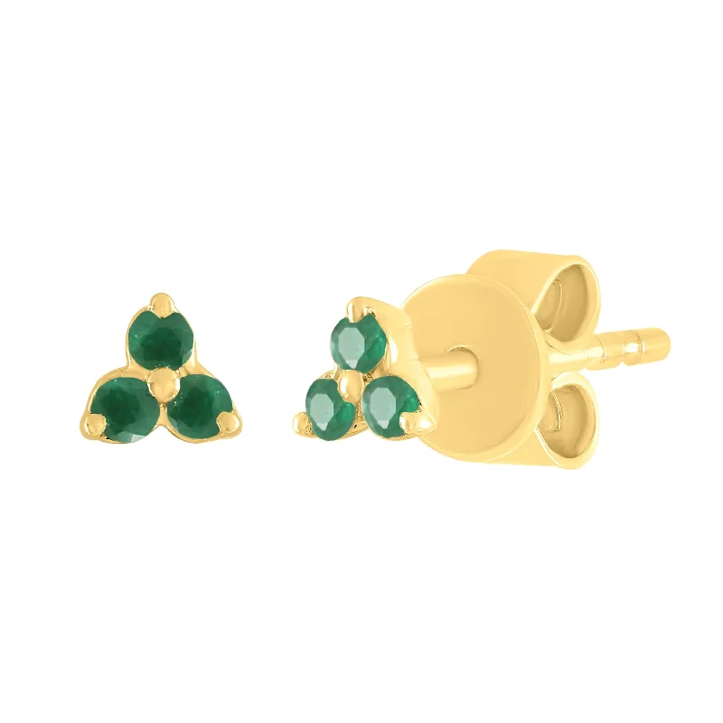 pearl stud earrings for women-14K Yellow Gold Mini Trio Emerald Post Earrings