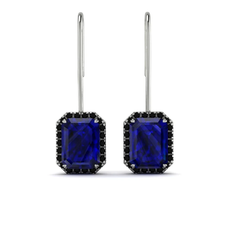 flower earrings for women-Halo Emerald Cut Sapphire Earrings - Izabella No. 45