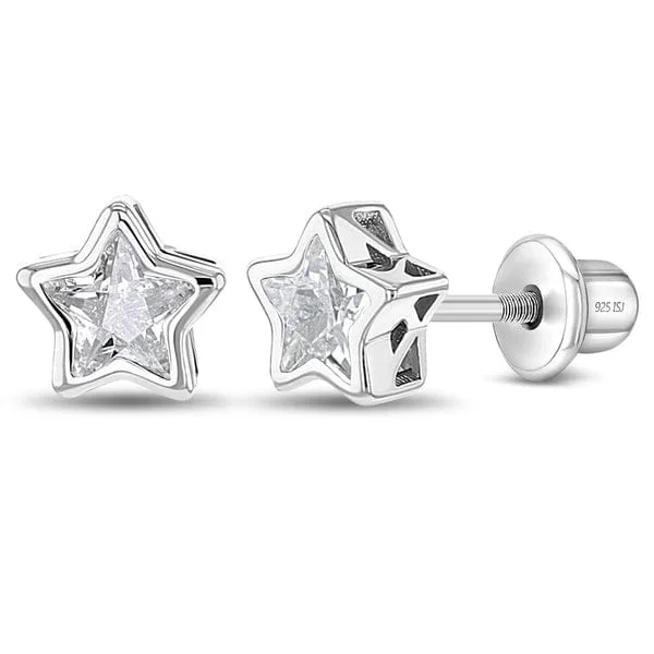 dazzling gemstone earrings for women-CZ Star Children's Earrings - Screw Back