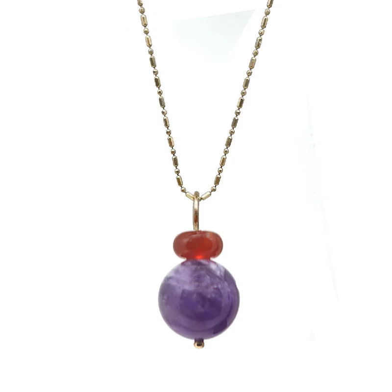 vintage necklaces for women-Lucky Pom Charm Carnelian Amethyst