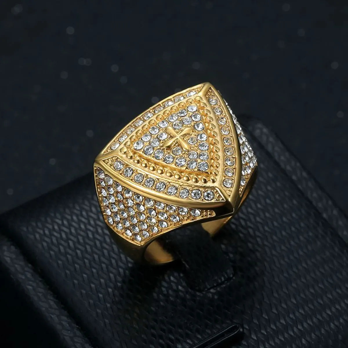 affordable wedding bands for women with diamonds-Hip-Hop Geometric Stainless Steel Plating Inlay Rhinestones Gold Plated Men'S Rings