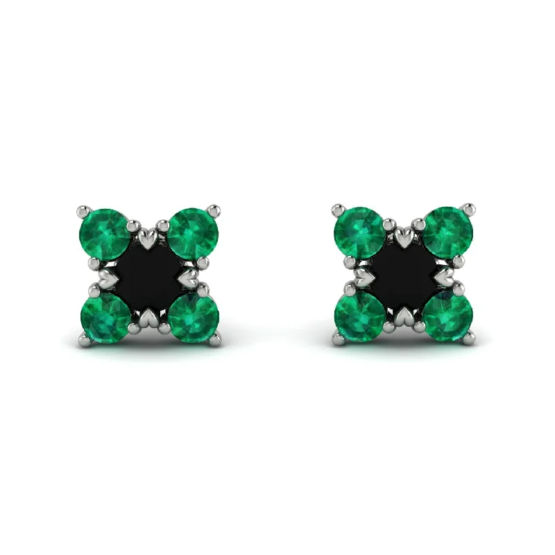 gold stud earrings for women-Geometrical 5 Black Diamonds Stud Earrings - Noa No. 24