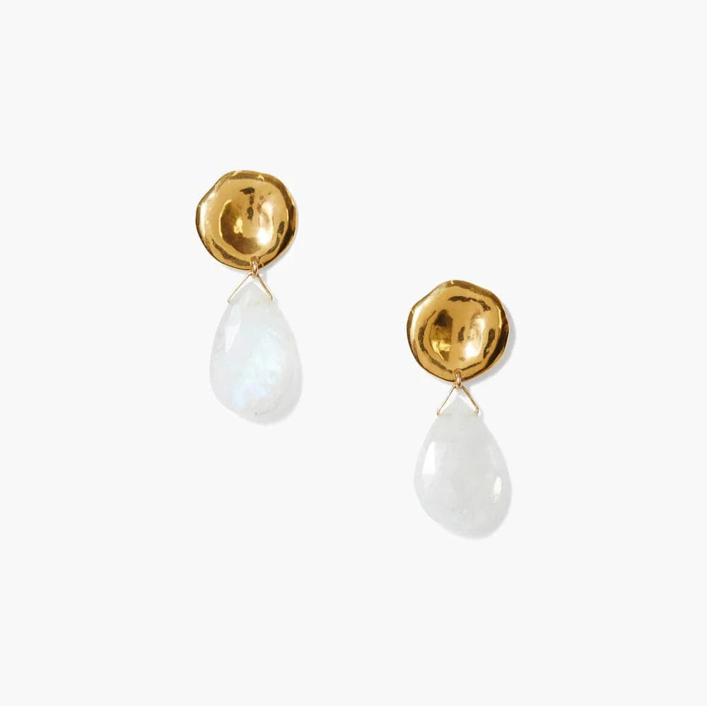 luxury gemstone drop earrings for women-Yasmine Coin Drop Earrings in Moonstone