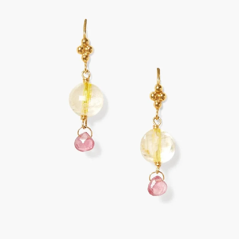 unique earrings for women-Citrine & Pink Tourmaline Drop Earrings