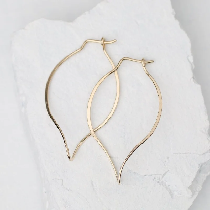 delicate stud earrings for women-Leaf Hoop Earrings Gold Filled