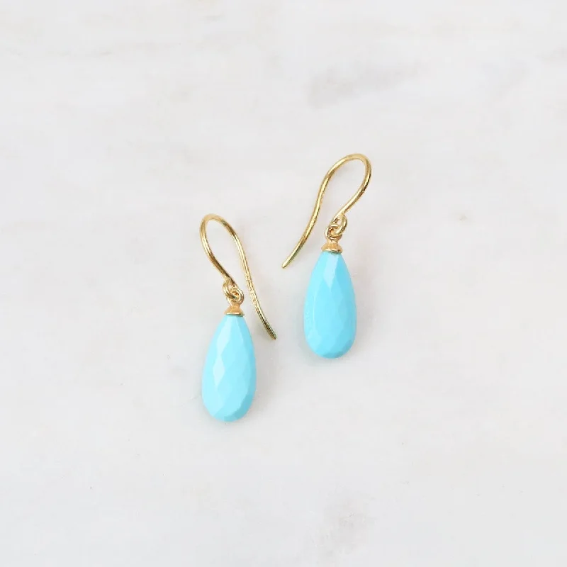 dazzling stud earrings for women-Wire Faceted Turquoise Earrings