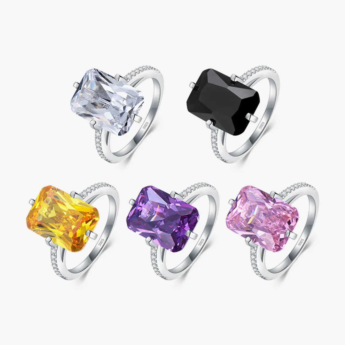 modern gemstone rings with diamonds for women-Luxurious Bridal Rectangle Sterling Silver Plating Inlay Zircon Rhodium Plated Rings