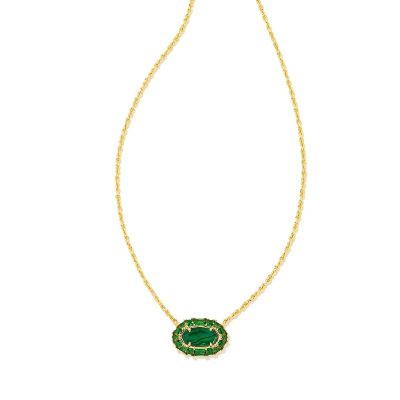 chic gold necklaces for women-Kendra Scott | Elisa Gold Crystal Frame Short Pendant Necklace in Kelly Green Illusion