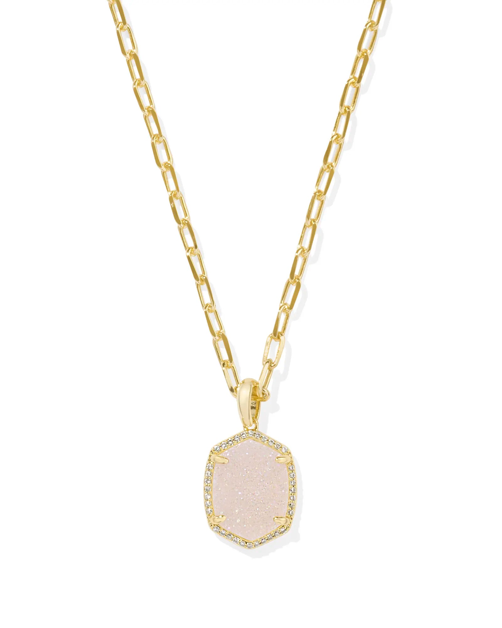 dainty gold necklaces for women-Kendra Scott | Daphne Pave Frame Pendant Gold Necklace in Iridescent Drusy