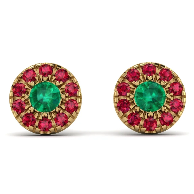 sparkling gold earrings for women-Halo Emerald Earrings - Heaven No. 49