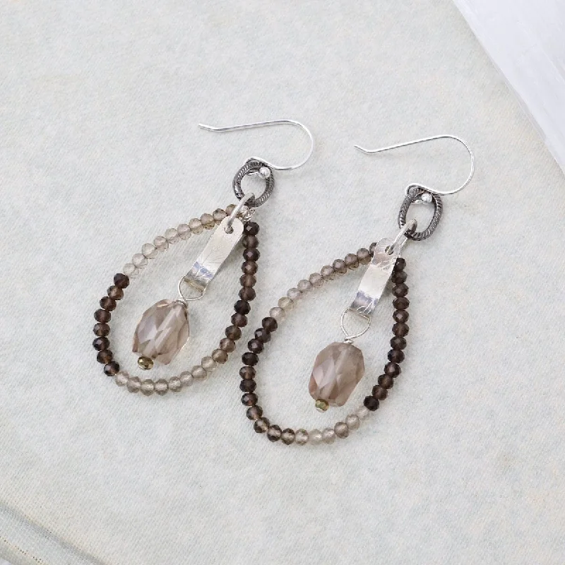 crystal earrings for women-Smokey Quartz Ombre Hoop Earrings