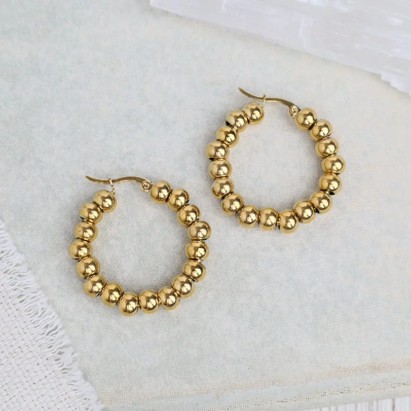 boho style earrings for women-Ball Hoop Earrings