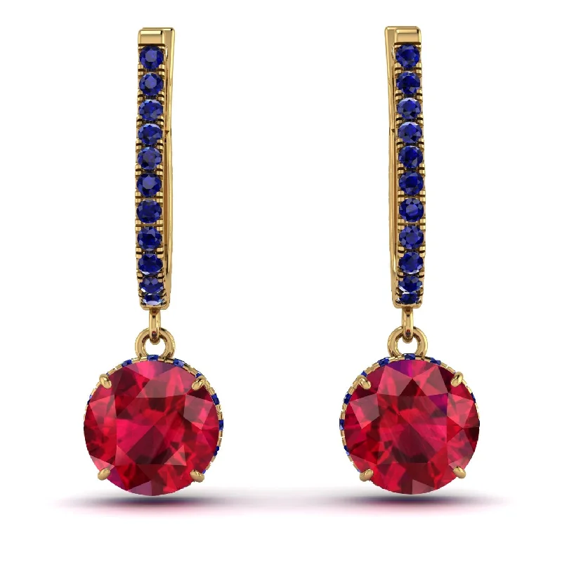 bridal earrings for women-Ruby Dangle Earrings With Hidden Halo - Adaline No. 70