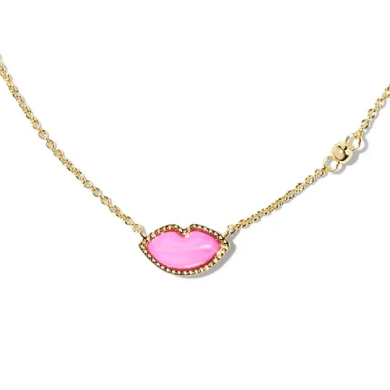 nature-inspired necklaces for women-Kendra Scott | Lips Gold Pendant Necklace in Hot Pink Mother-of-Pearl