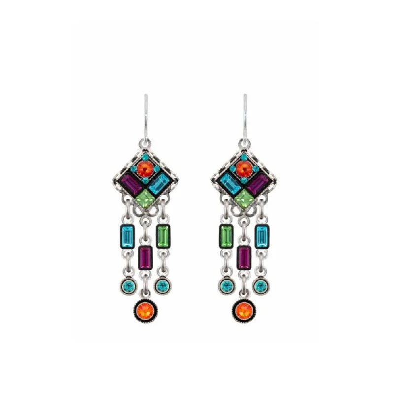 stunning stud earrings for women-Architectural Multicolor Diamond Drop Earrings