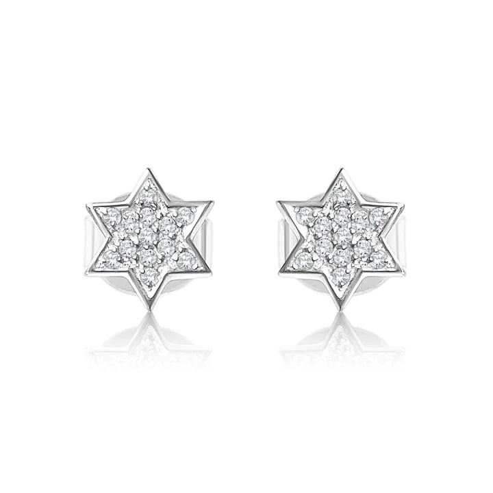 stunning gemstone earrings for women-14K Diamond Star of David Earrings