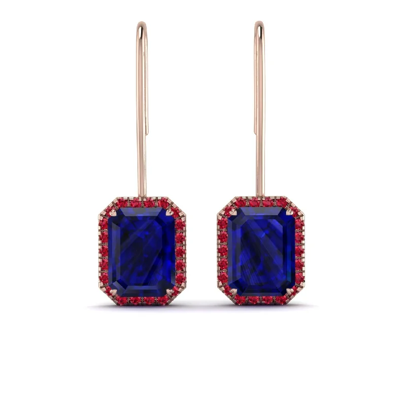 trendy drop earrings for women-Halo Emerald Cut Sapphire Earrings - Izabella No. 59