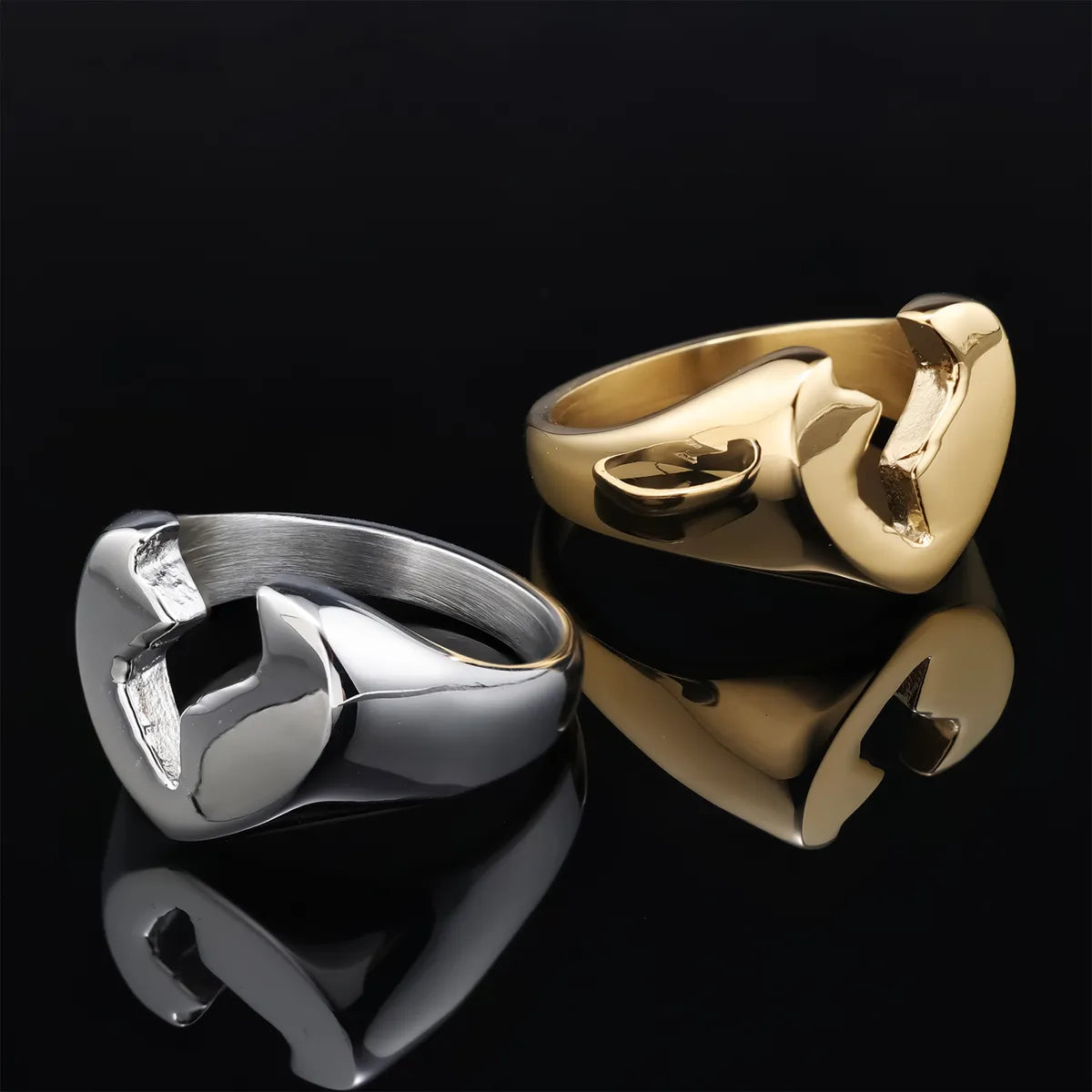 black diamond rings for women-Hip-Hop Streetwear Heart Shape 304 Stainless Steel Carving Men'S Rings