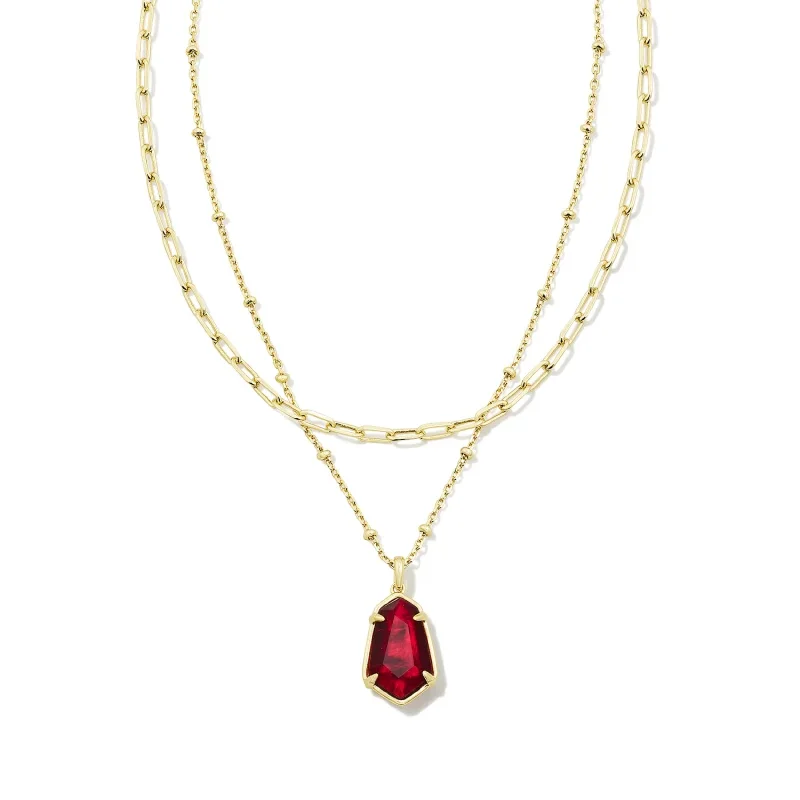 colorful gemstone necklaces for women-Kendra Scott | Alexandria Multi Strand Necklace Gold Cranberry Illusion