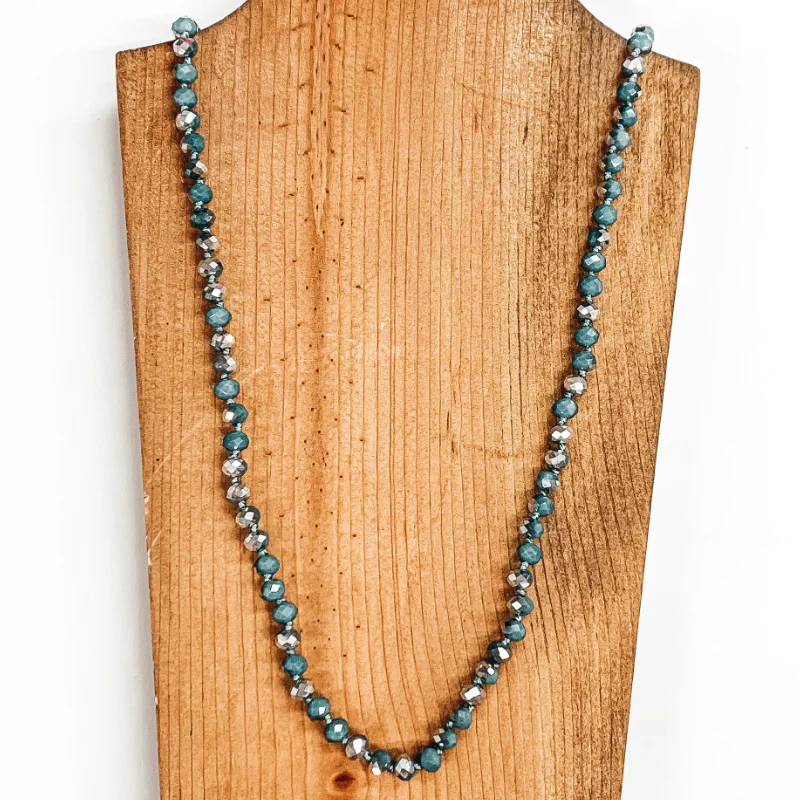 everyday necklaces for women-36 Inch 8mm Crystal Strand Necklace in Blue and Silver Mix