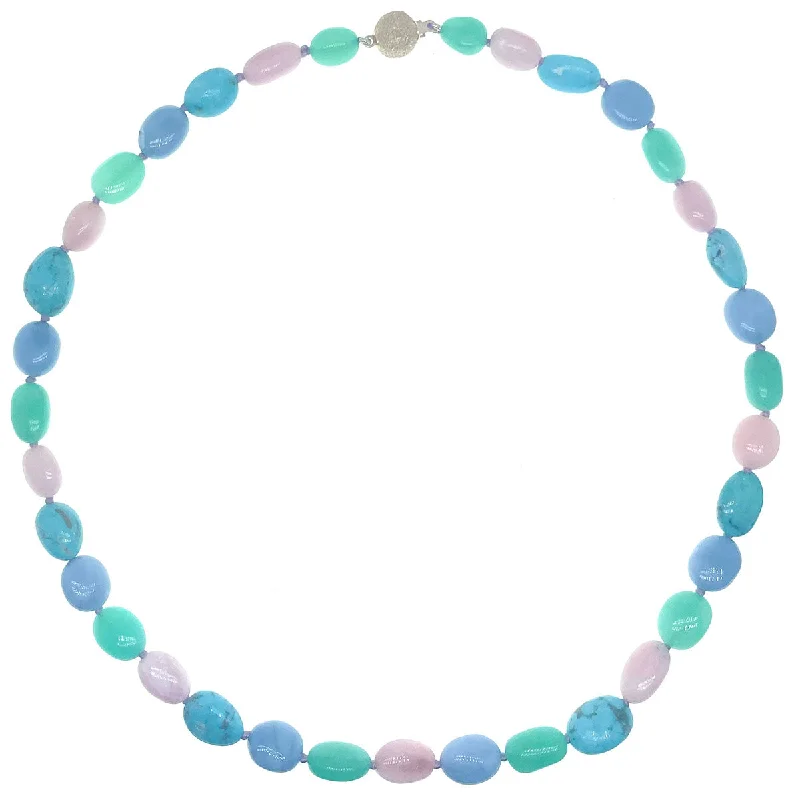 colorful beaded necklaces for women-Beaded Nuggets Pink Opal, Turquoise, Chalcedony and Chrysoprase Necklace