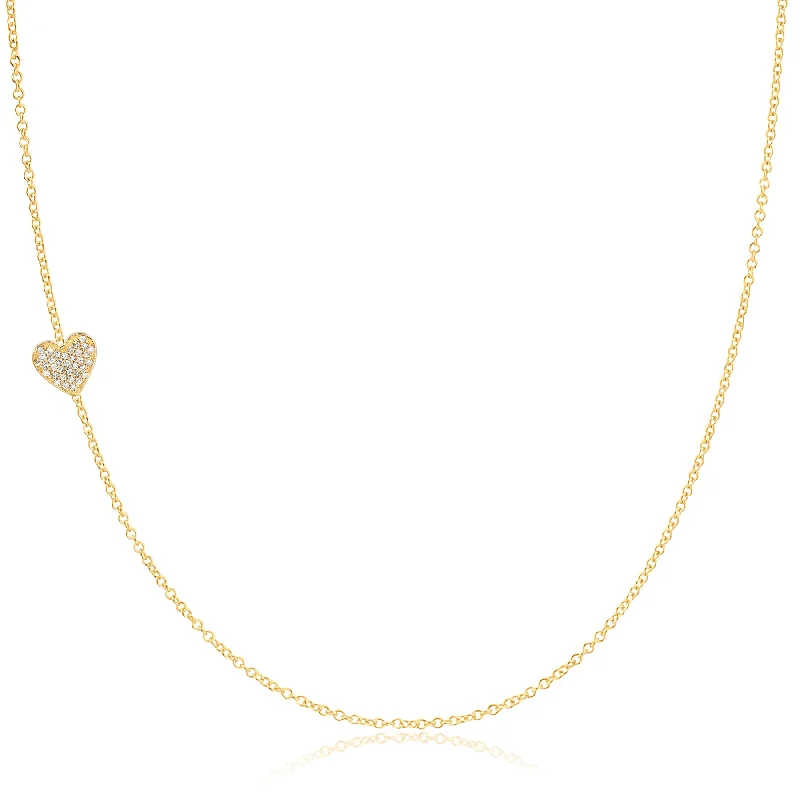 oversized silver necklaces for women-14K GOLD ASYMMETRICAL CHARM NECKLACE - Pavé Heart