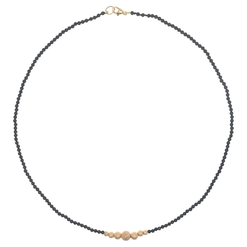 woven necklaces for women-Mini Bubbles Necklace - Onyx and Dazzle Gold Beads