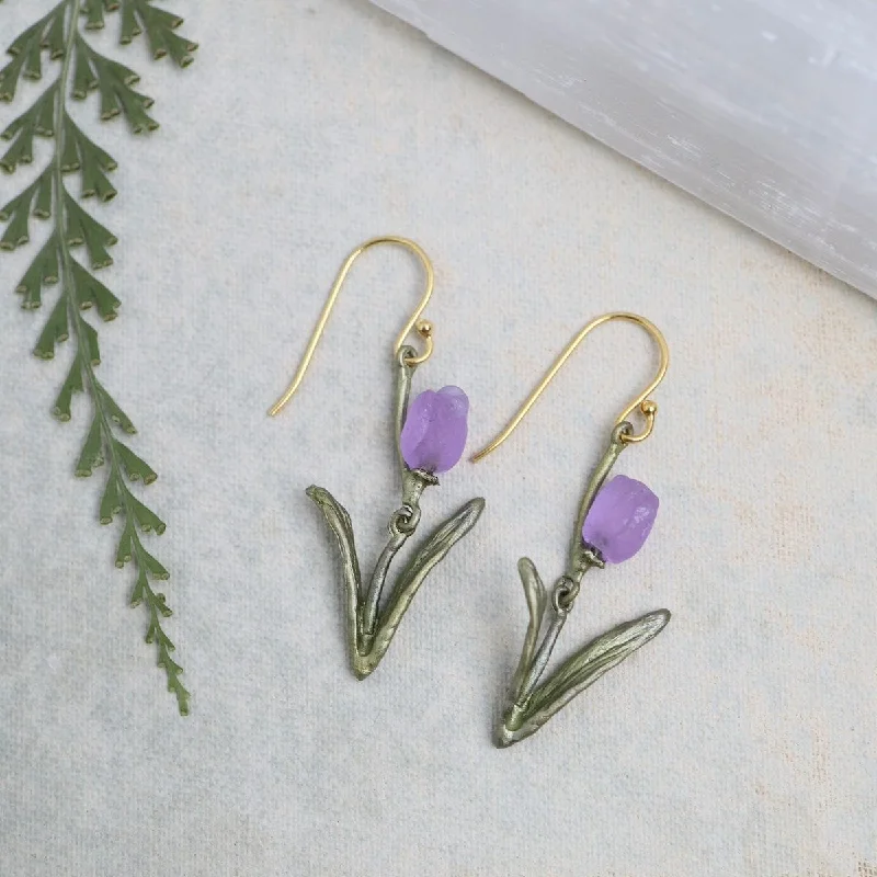 beautiful gemstone stud earrings for women-Tulip Wire Earrings - Purple