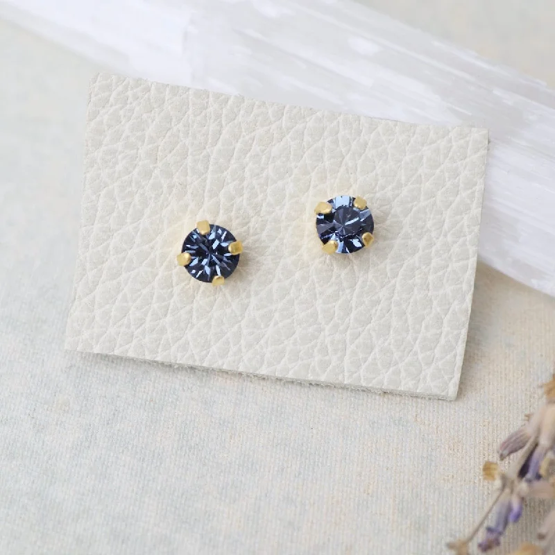 shiny earrings for women-Round Midnight Post Earrings - Gold Plate